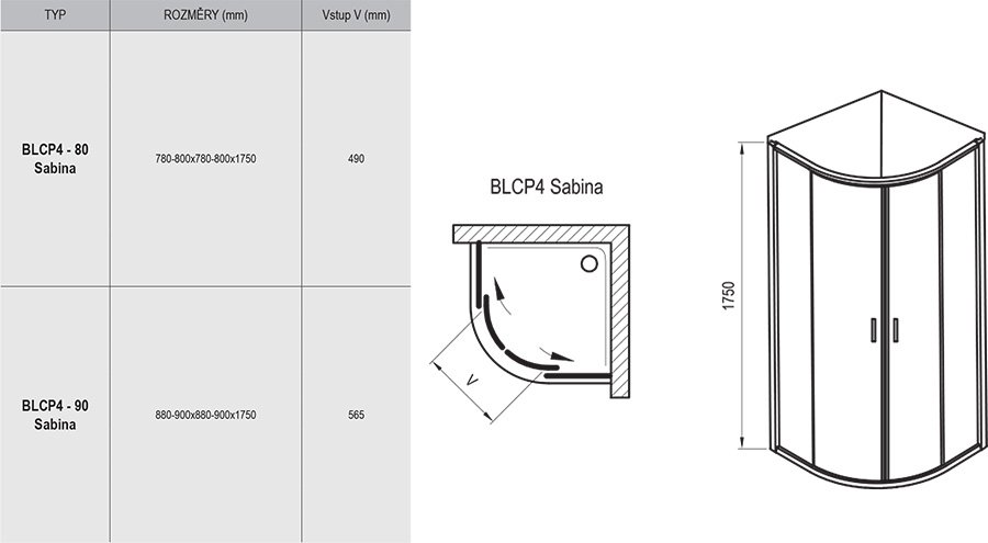 Žema dušo kabina Blix BLCP4 Sabina