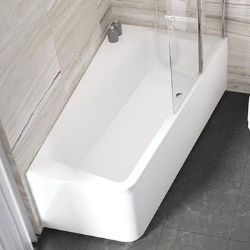 Atrama, apdailos plokštės ir apdailos plokštės tvirtinimo komplektas asimetrinei voniai 10°