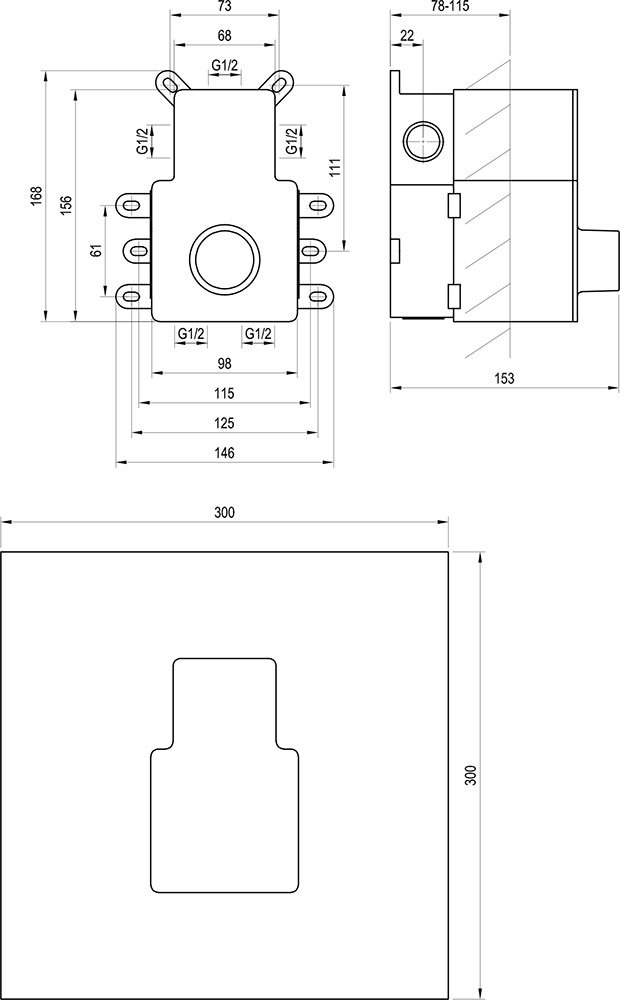 R-box Termo, pagrindinis termostatinių potinkinių maišytuvų korpusas
